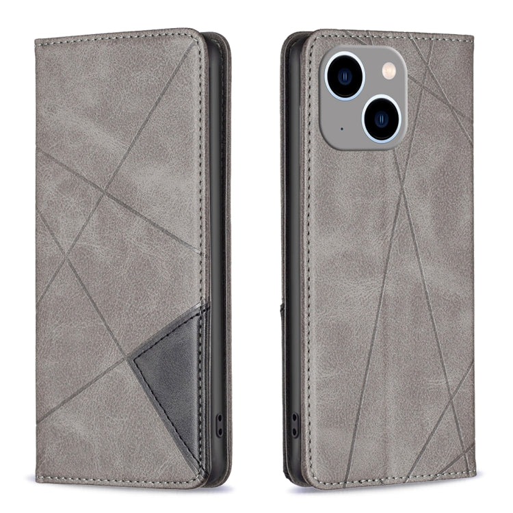 For iPhone 15 Plus Rhombus Texture Magnetic Leather Phone Case(Grey)