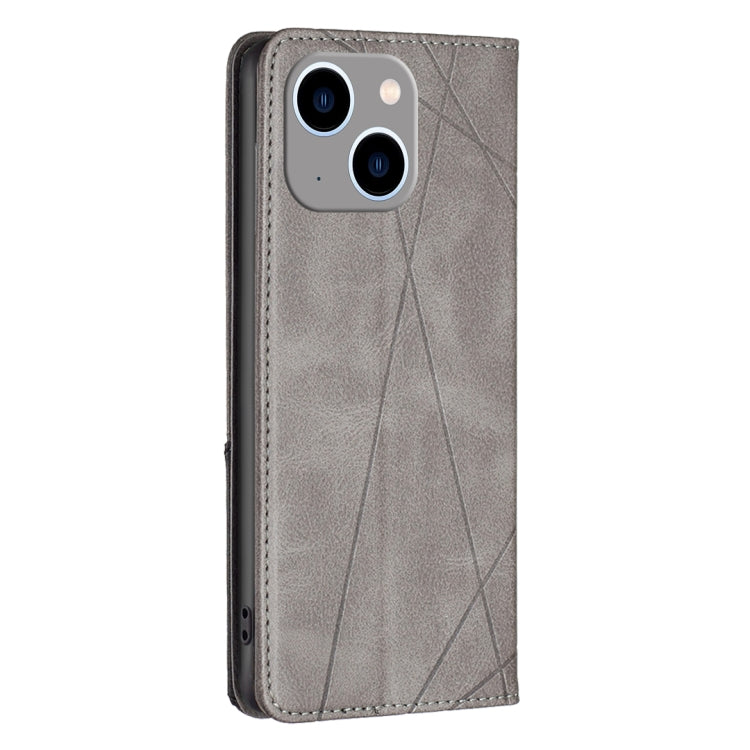 For iPhone 15 Plus Rhombus Texture Magnetic Leather Phone Case(Grey)