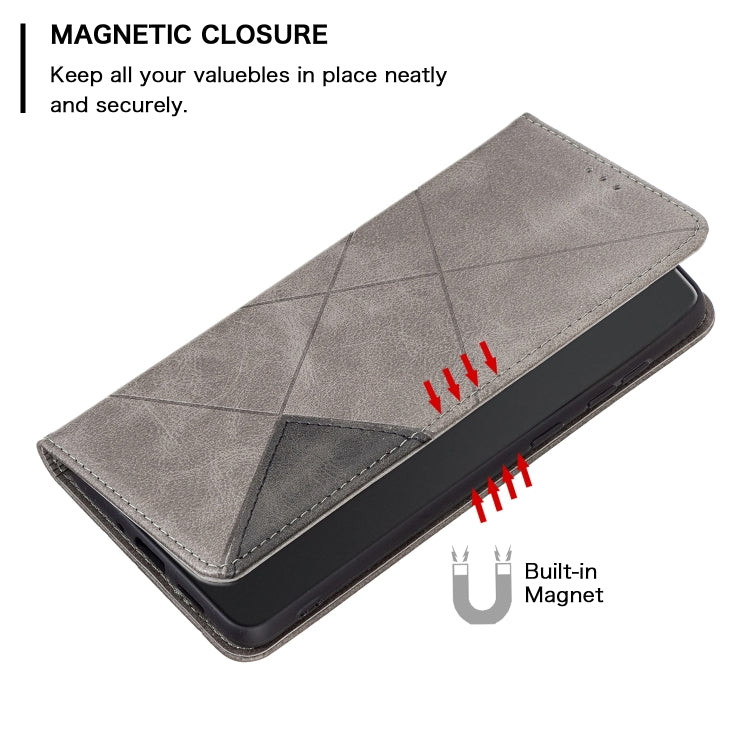 For iPhone 15 Plus Rhombus Texture Magnetic Leather Phone Case(Grey)