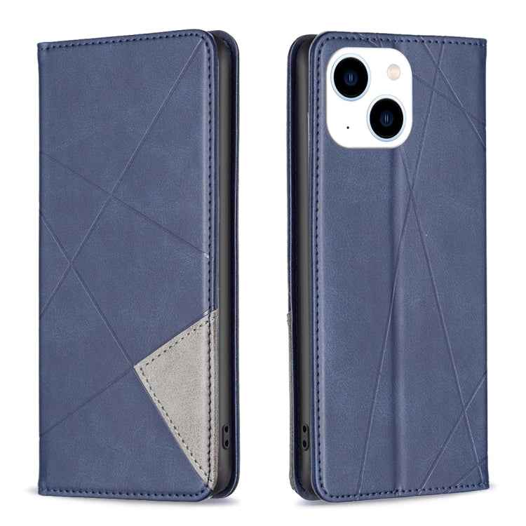 For iPhone 15 Rhombus Texture Magnetic Leather Phone Case(Blue)