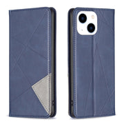 For iPhone 15 Rhombus Texture Magnetic Leather Phone Case(Blue)