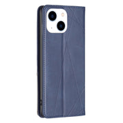 For iPhone 15 Rhombus Texture Magnetic Leather Phone Case(Blue)