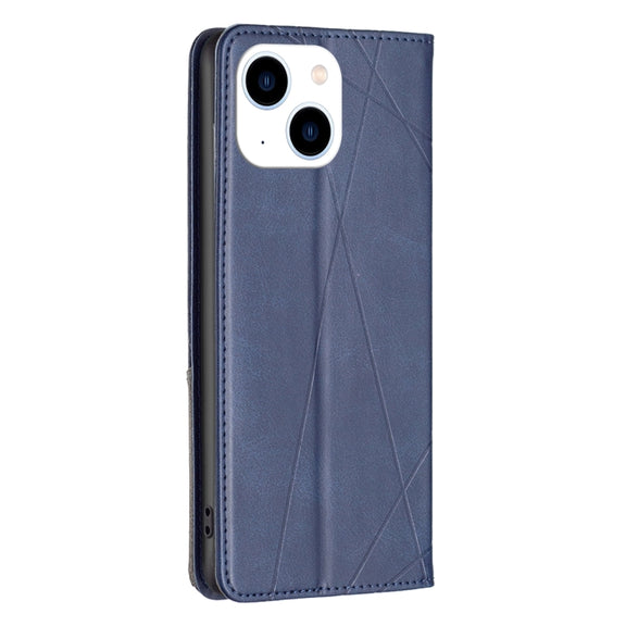 For iPhone 15 Rhombus Texture Magnetic Leather Phone Case(Blue)