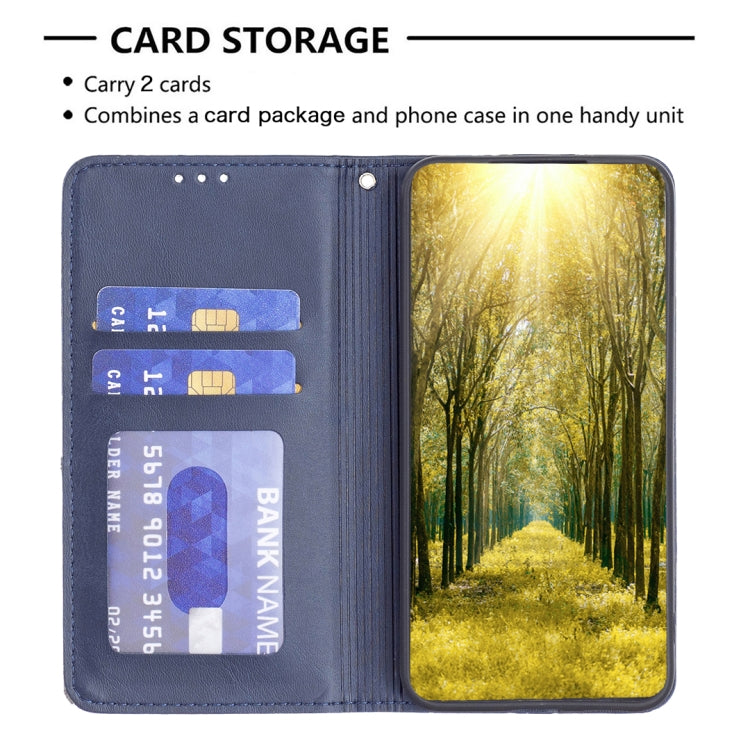 For iPhone 15 Rhombus Texture Magnetic Leather Phone Case(Blue)