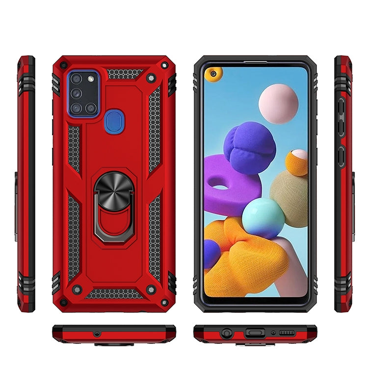 For Samsung Galaxy A21s Shockproof TPU + PC Protective Case with 360 Degree Rotating Holder(Black)