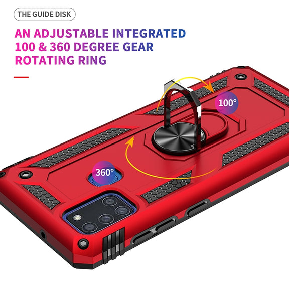 For Samsung Galaxy A21s Shockproof TPU + PC Protective Case with 360 Degree Rotating Holder(Blue)