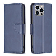 For iPhone 15 Pro Max Lambskin Texture Pure Color Flip Leather Phone Case(Blue)