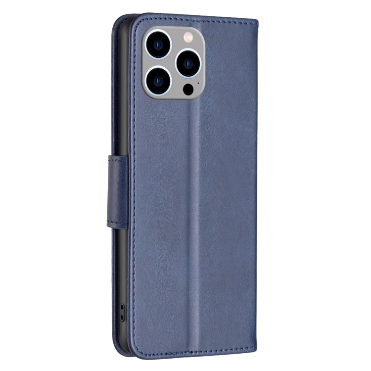 For iPhone 15 Pro Max Lambskin Texture Pure Color Flip Leather Phone Case(Blue)