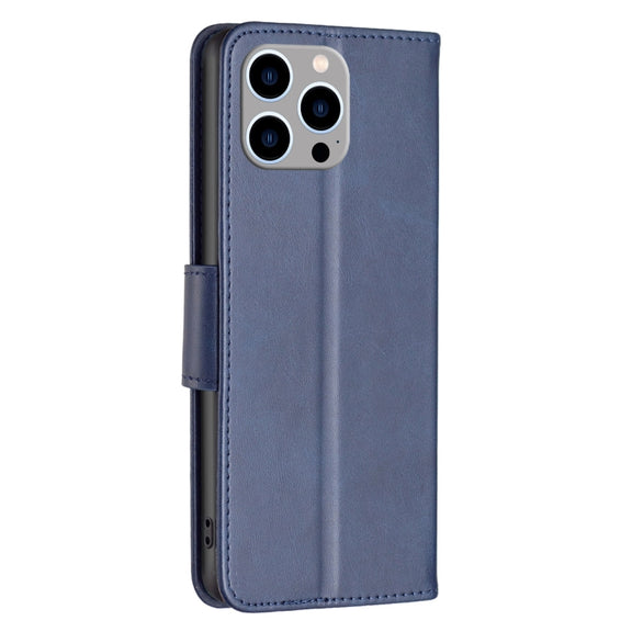 For iPhone 15 Pro Max Lambskin Texture Pure Color Flip Leather Phone Case(Blue)