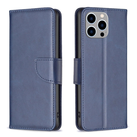 For iPhone 15 Pro Max Lambskin Texture Pure Color Flip Leather Phone Case(Blue)