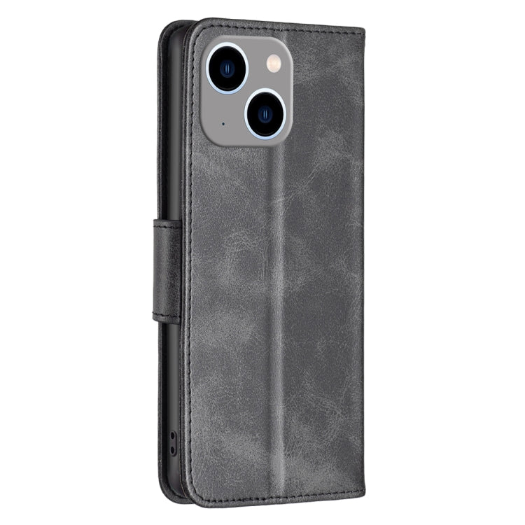 For iPhone 15 Plus Lambskin Texture Pure Color Flip Leather Phone Case(Black)