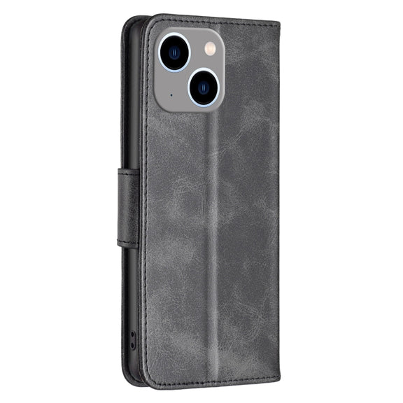 For iPhone 15 Plus Lambskin Texture Pure Color Flip Leather Phone Case(Black)