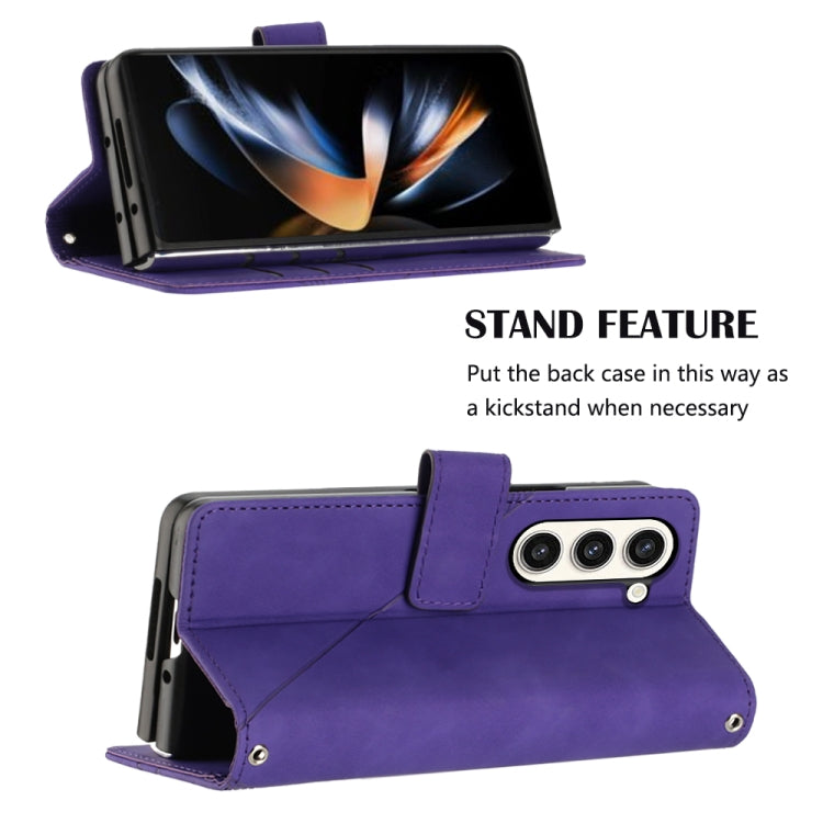 For Samsung Galaxy Z Fold5 5G Crossbody 3D Embossed Flip Leather Phone Case(Purple)