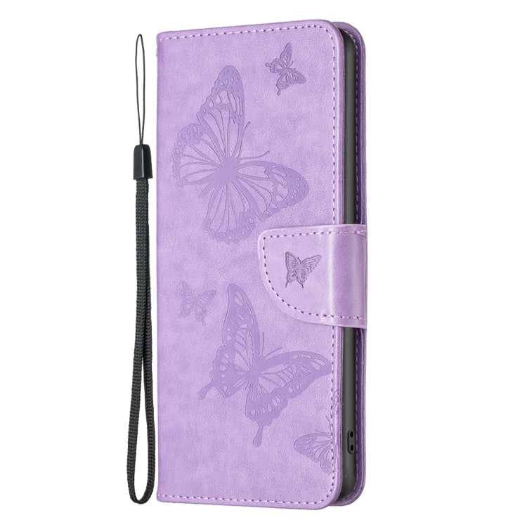 For iPhone 15 Embossing Two Butterflies Pattern Leather Phone Case(Purple)