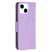 For iPhone 15 Embossing Two Butterflies Pattern Leather Phone Case(Purple)