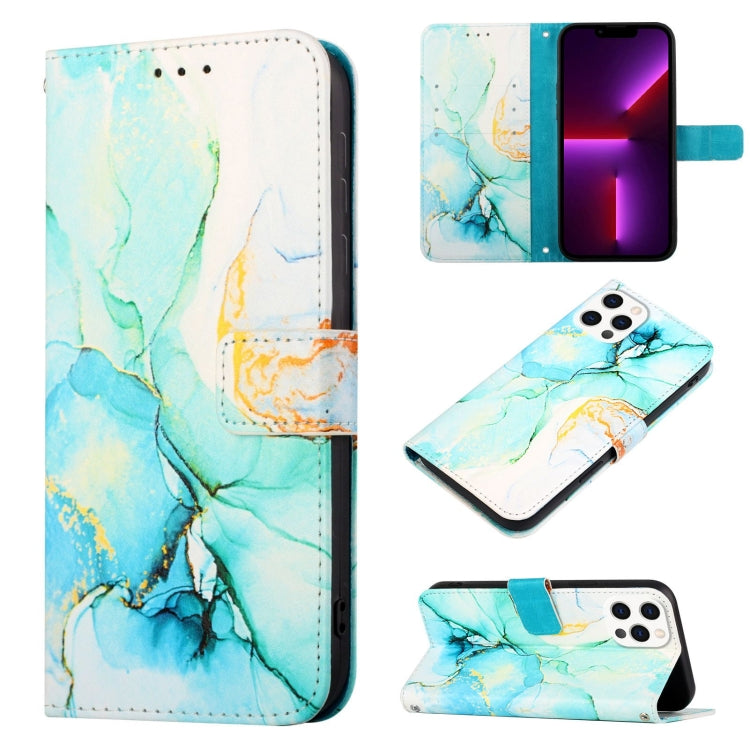 For iPhone 15 Pro Max PT003 Marble Pattern Flip Leather Phone Case(Green)