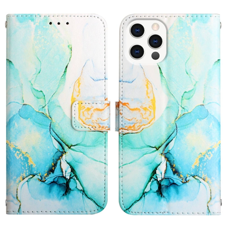 For iPhone 15 Pro Max PT003 Marble Pattern Flip Leather Phone Case(Green)