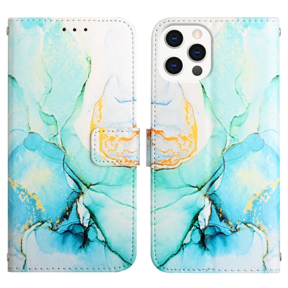For iPhone 15 Pro Max PT003 Marble Pattern Flip Leather Phone Case(Green)