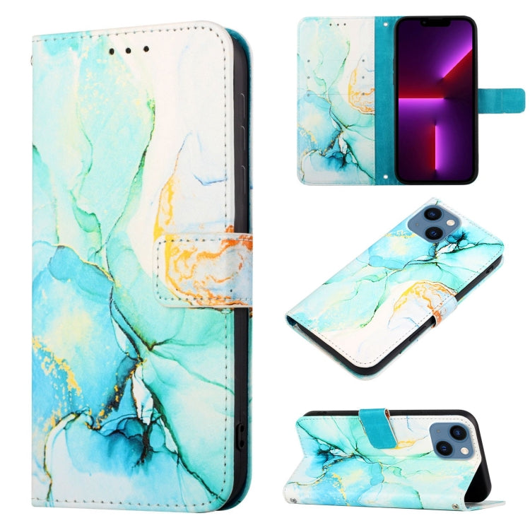 For iPhone 15 Plus PT003 Marble Pattern Flip Leather Phone Case(Green)