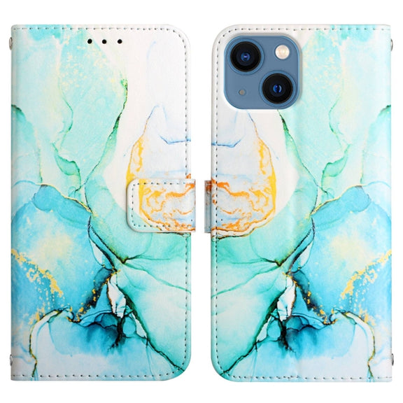For iPhone 15 Plus PT003 Marble Pattern Flip Leather Phone Case(Green)