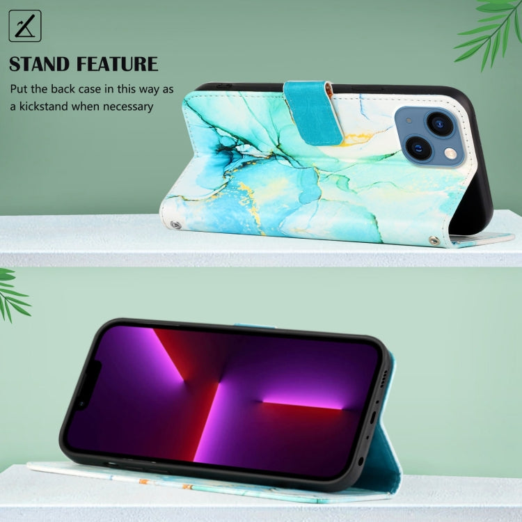 For iPhone 15 Plus PT003 Marble Pattern Flip Leather Phone Case(Green)