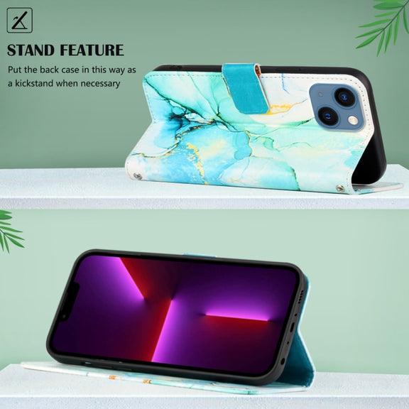 For iPhone 15 Plus PT003 Marble Pattern Flip Leather Phone Case(Green)
