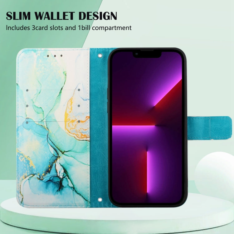 For iPhone 15 Plus PT003 Marble Pattern Flip Leather Phone Case(Green)