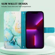 For iPhone 15 Plus PT003 Marble Pattern Flip Leather Phone Case(Green)