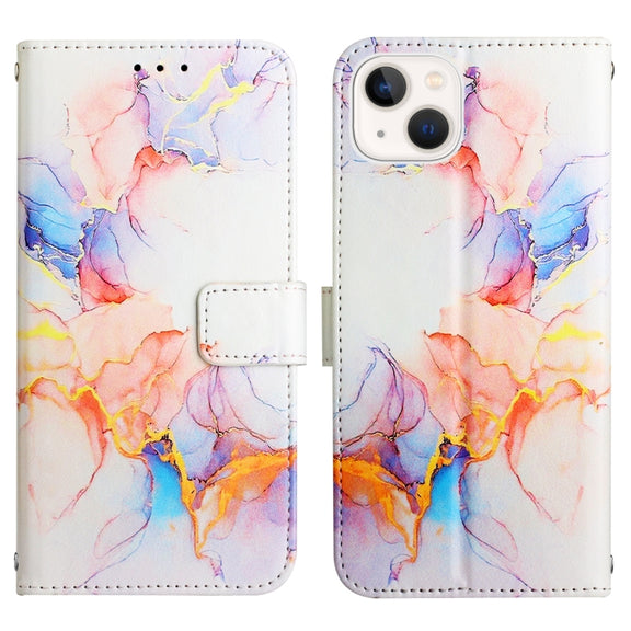 For iPhone 15 PT003 Marble Pattern Flip Leather Phone Case(Galaxy Marble White)