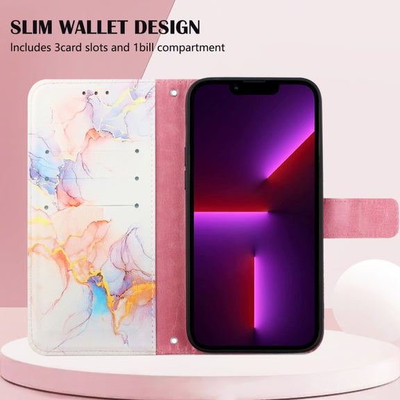 For iPhone 15 PT003 Marble Pattern Flip Leather Phone Case(Galaxy Marble White)