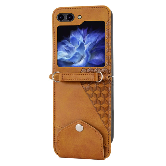 For Samsung Galaxy Z Flip5 Cubic Grid Calf Texture Magnetic Leather Phone Case(Yellow)