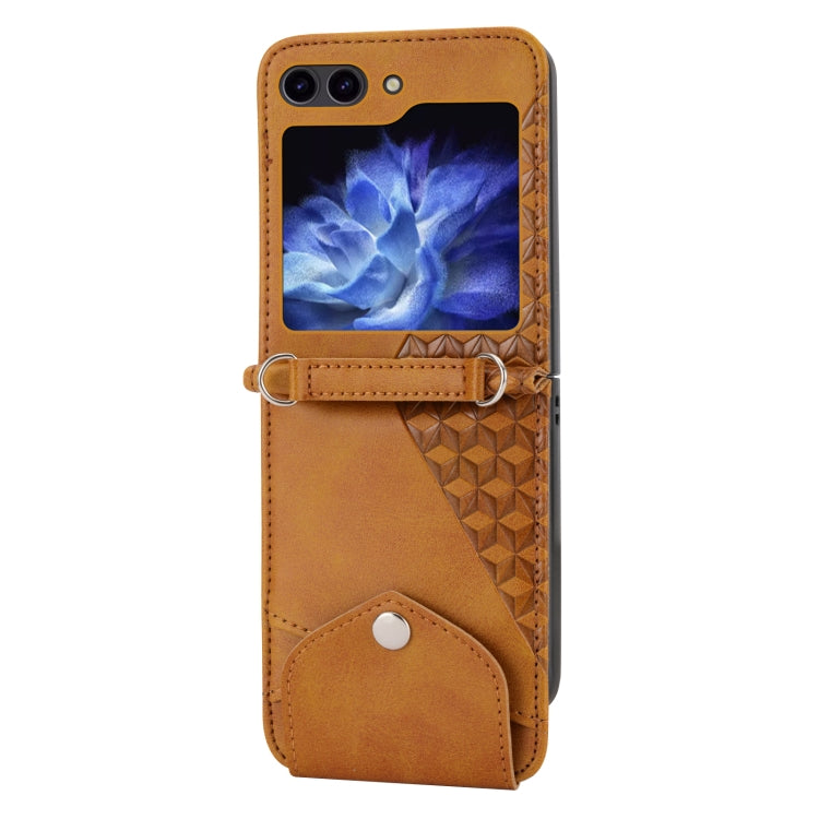 For Samsung Galaxy Z Flip5 Cubic Grid Calf Texture Magnetic Leather Phone Case(Yellow)