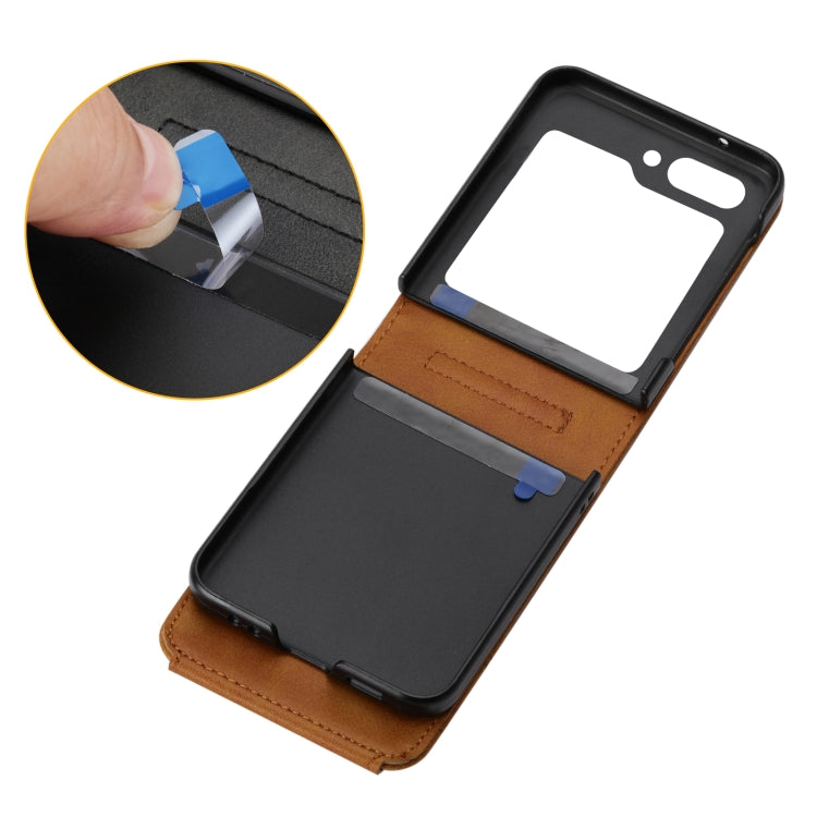 For Samsung Galaxy Z Flip5 Cubic Grid Calf Texture Magnetic Leather Phone Case(Yellow)