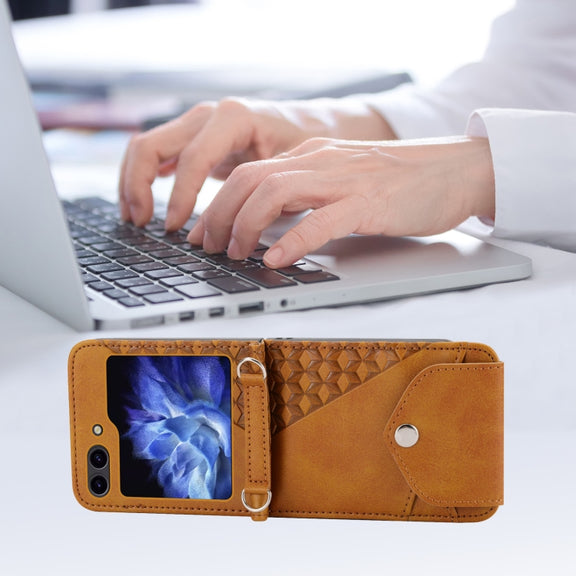 For Samsung Galaxy Z Flip5 Cubic Grid Calf Texture Magnetic Leather Phone Case(Yellow)