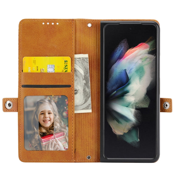 For Samsung Galaxy Z Fold5 Cubic Grid Calf Texture Magnetic Leather Phone Case(Yellow)