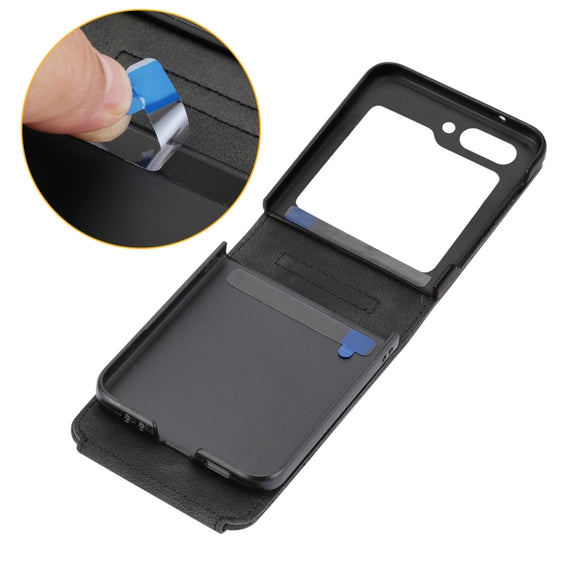 For Samsung Galaxy Z Flip5 Skin Feel Flowers Embossed Wallet Leather Phone Case(Black)