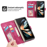 For Samsung Galaxy Z Fold5 Skin Feel Flowers Embossed Wallet Leather Phone Case(Wine Red)