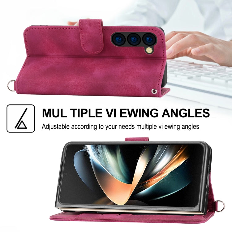 For Samsung Galaxy Z Fold5 Skin Feel Flowers Embossed Wallet Leather Phone Case(Wine Red)