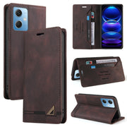 For Xiaomi Redmi Note 12 India/Poco X5 GQUTROBE Skin Feel Anti-theft Brush Horizontal Flip Leather Case with Holder(Brown)