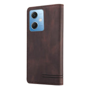 For Xiaomi Redmi Note 12 India/Poco X5 GQUTROBE Skin Feel Anti-theft Brush Horizontal Flip Leather Case with Holder(Brown)