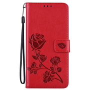 For Samsung Galaxy A14 4G / 5G Rose Embossed Flip PU Leather Phone Case(Red)