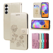 For Samsung Galaxy A34 5G Rose Embossed Flip PU Leather Phone Case(Gold)