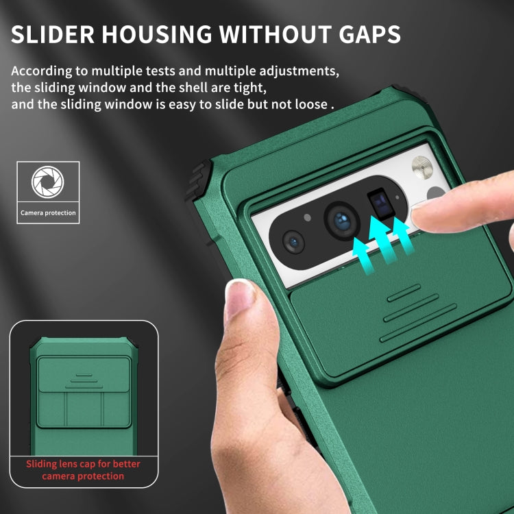 For Google Pixel 8 Pro Stereoscopic Holder Sliding Camshield Phone Case(Green)