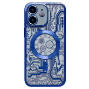 For iPhone 11 Electroplated Circuit Board Pattern MagSafe Phone Case(Dark Blue)