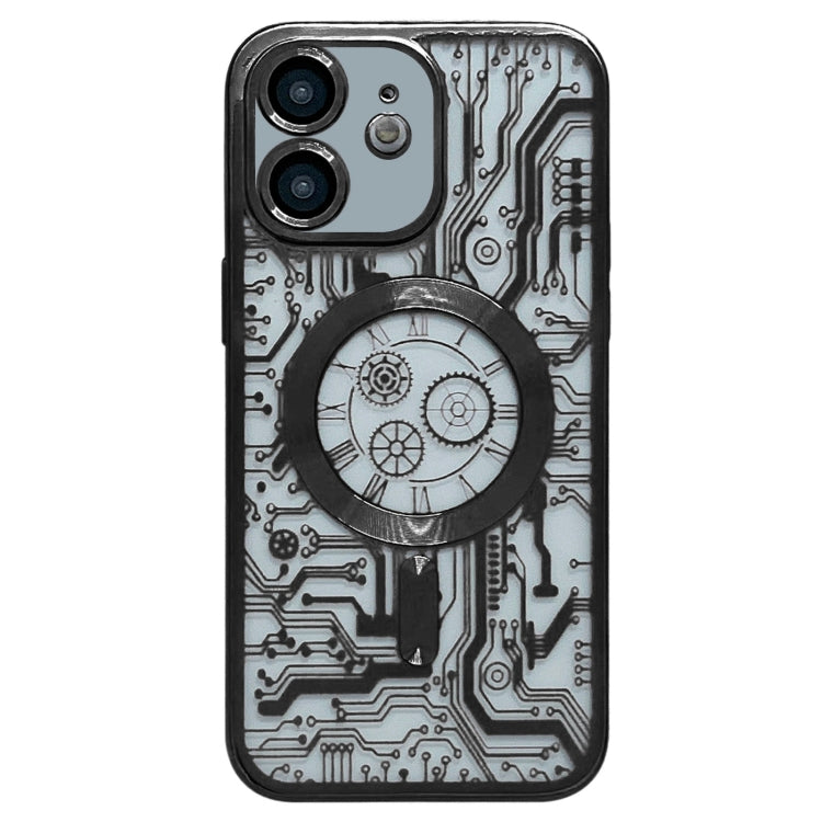 For iPhone 11 Electroplated Circuit Board Pattern MagSafe Phone Case(Black)
