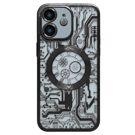 For iPhone 11 Electroplated Circuit Board Pattern MagSafe Phone Case(Black)