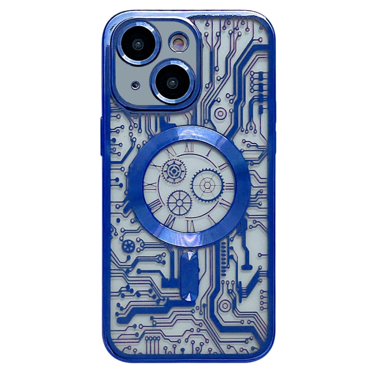 For iPhone 13 Electroplated Circuit Board Pattern MagSafe Phone Case(Dark Blue)