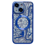 For iPhone 13 Electroplated Circuit Board Pattern MagSafe Phone Case(Dark Blue)