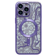 For iPhone 14 Pro Electroplated Circuit Board Pattern MagSafe Phone Case(Purple)