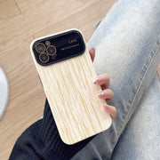 For iPhone 14 Pro Wood Grain TPU Phone Case with Lens Film(Beige)